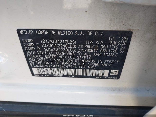 3CZRZ1H37SM747543 Honda Hr-v 2wd Lx