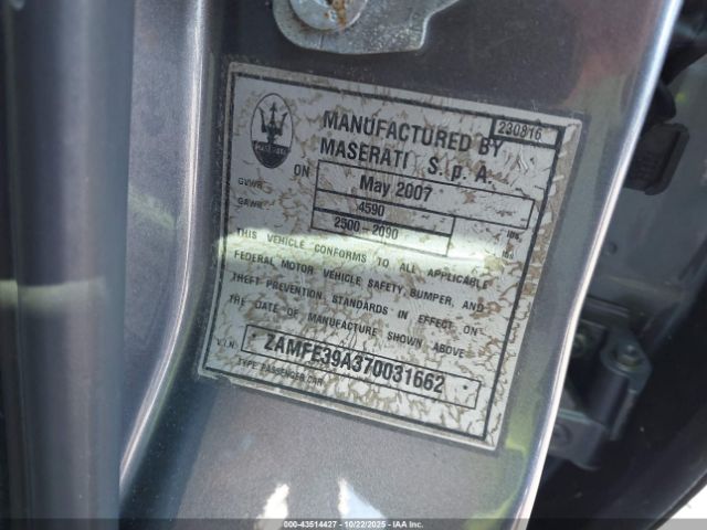 2007 MASERATI QUATTROPORTE ZAMFE39A370031662 Photo 8