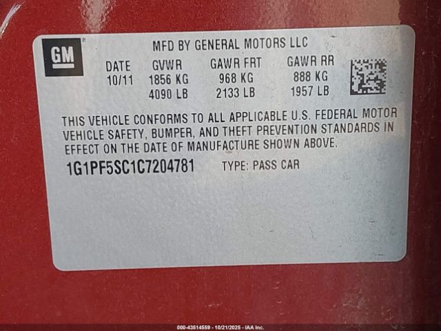 2012 CHEVROLET CRUZE 1G1PF5SC1C7204781 Photo 8