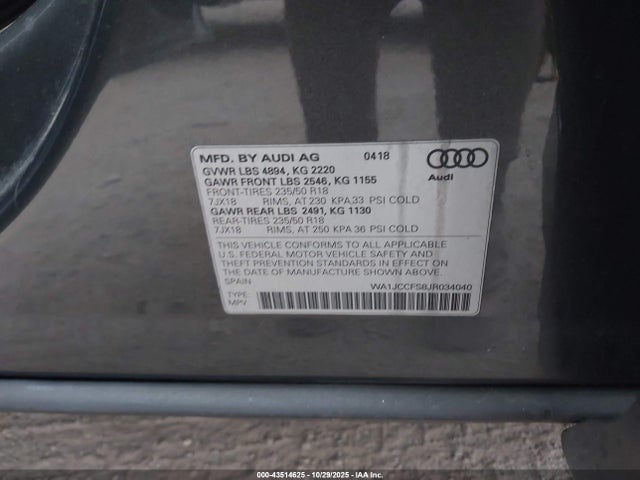 WA1JCCFS8JR034040 Audi Q3 2.0t Premium/2.0t Sport Premium