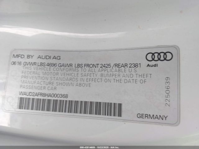 2017 AUDI A5 WAUD2AFR8HA000368 Photo 8
