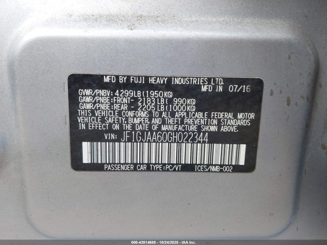 Subaru Impreza 2.0i 2016 JF1GJAA60GH022344 Image 9