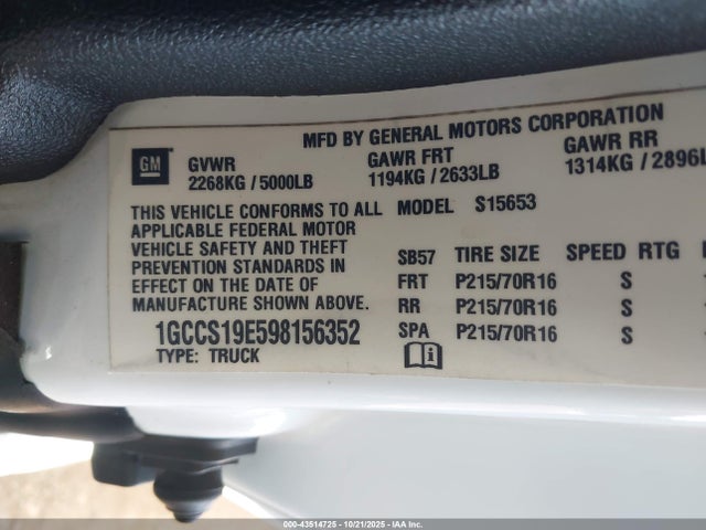 Продаж на аукціоні авто 2009 Chevrolet Colorado Work Truck, vin: 1GCCS19E598156352, номер лоту: 43514725