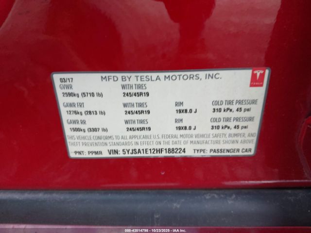 2017 TESLA MODEL S 5YJSA1E12HF188224 Photo 8