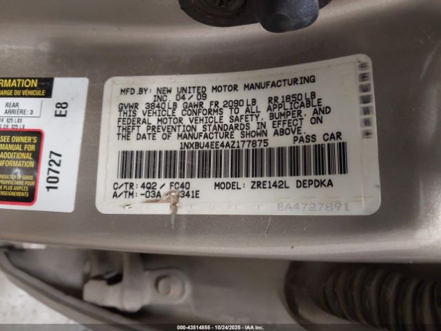 2010 TOYOTA COROLLA 1NXBU4EE4AZ177875 Photo 8