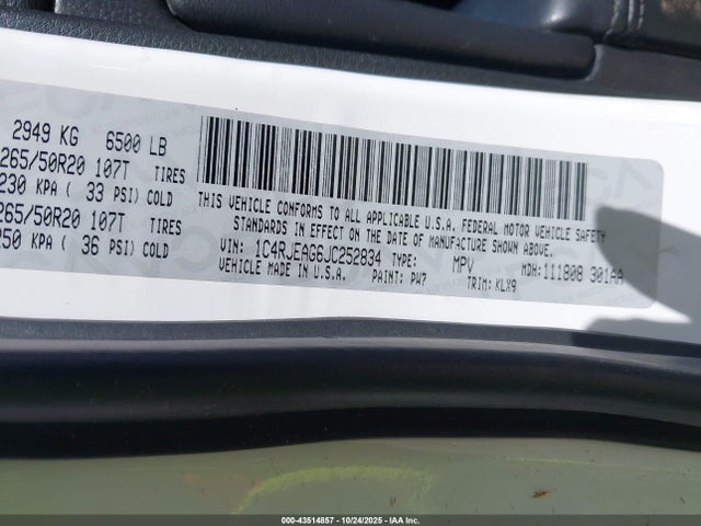 43514857 :رقم المزاد ، 1C4RJEAG6JC252834 vin ، 2018 Jeep Grand Cherokee Altitude 4x2 مزاد بيع
