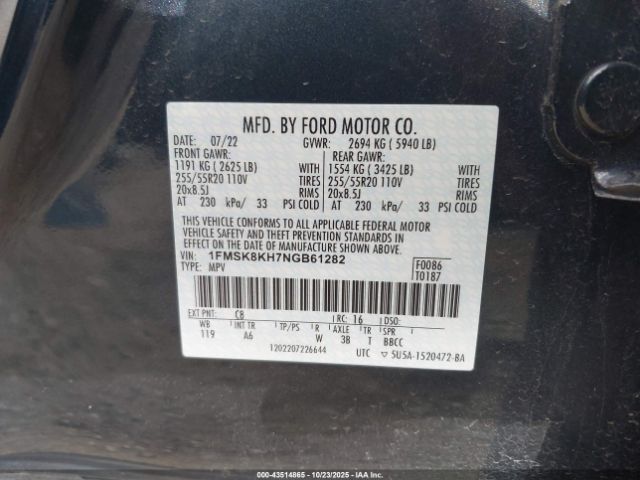 2022 FORD EXPLORER 1FMSK8KH7NGB61282 Photo 8