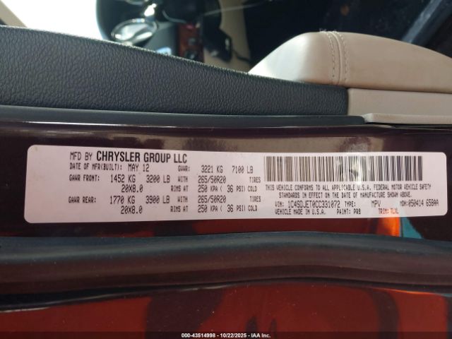 2012 DODGE DURANGO 1C4SDJET0CC331072 Photo 8