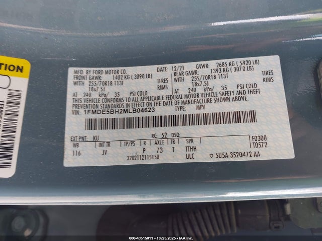 1FMDE5BH2MLB04623 Ford Bronco Outer Banks
