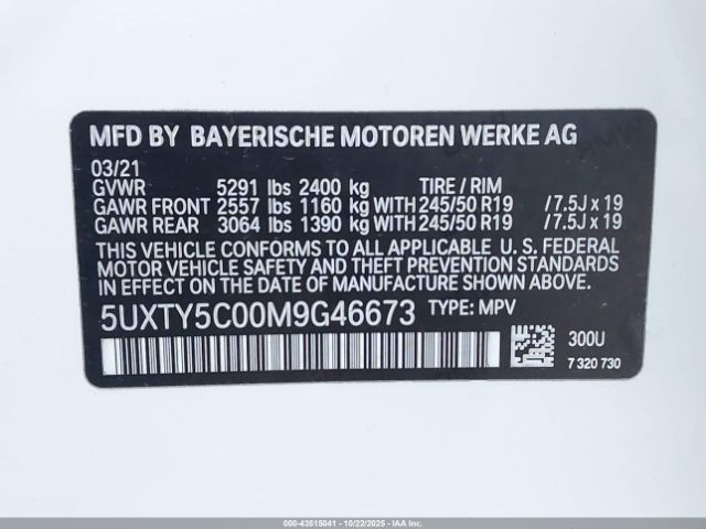2021 BMW X3 5UXTY5C00M9G46673 Photo 8