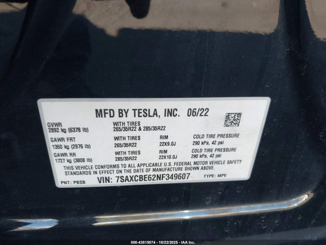 2022 TESLA MODEL X 7SAXCBE62NF349607 Photo 8
