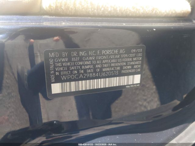 2004 PORSCHE BOXSTER WP0CA29884U620513 Photo 8