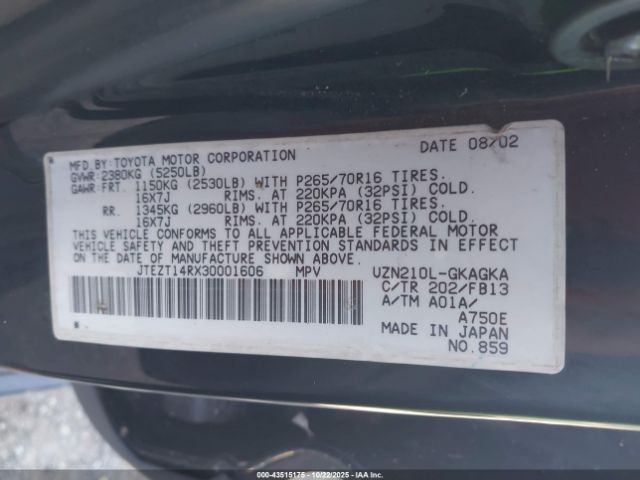 2003 TOYOTA 4RUNNER JTEZT14RX30001606 Photo 8