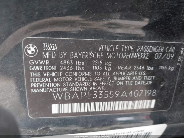 2009 BMW 335I WBAPL33559A407198 Photo 8