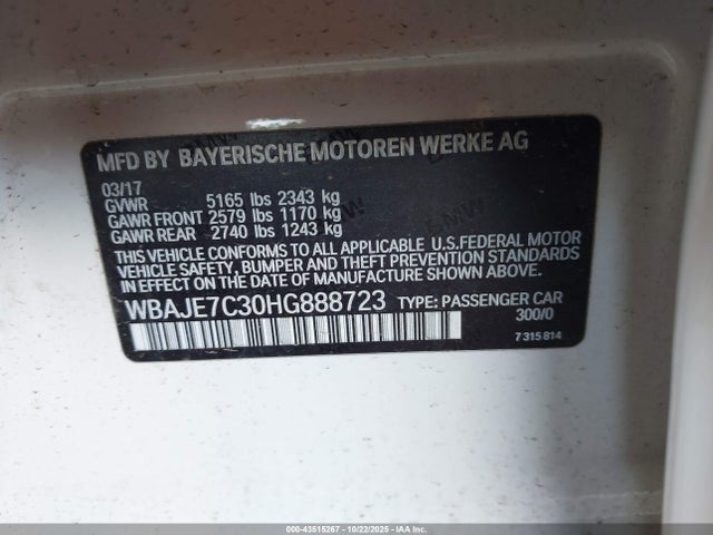 2017 BMW 540I WBAJE7C30HG888723 Photo 8