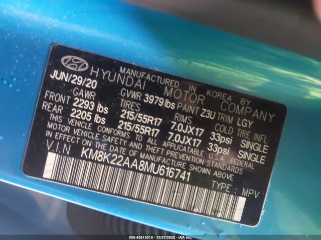 Aukcja sprzedaży 2021 Hyundai Kona Sel, vin: KM8K22AA8MU616741, numer aukcji: 43515310