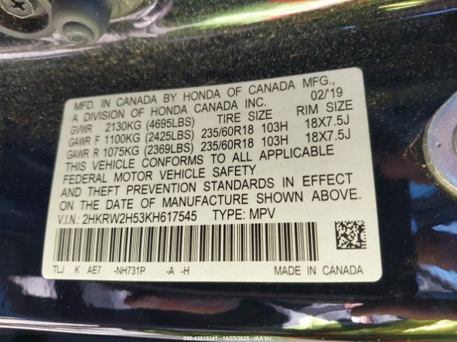 2019 HONDA CR-V 2HKRW2H53KH617545 Photo 8