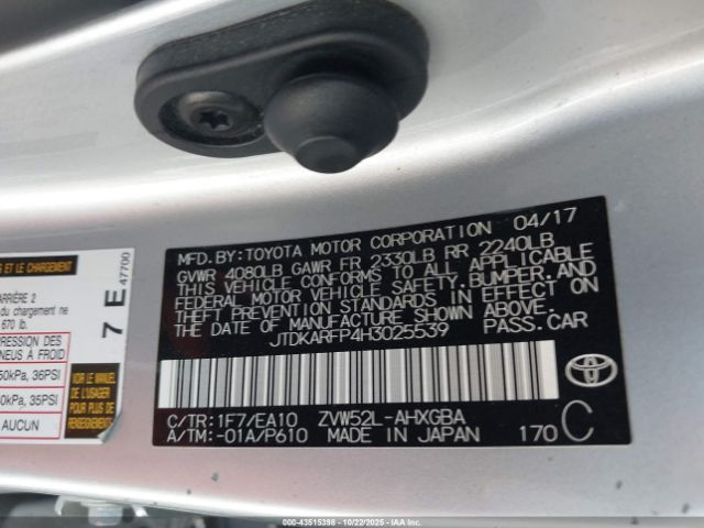 2017 TOYOTA PRIUS PRIME JTDKARFP4H3025539 Photo 8