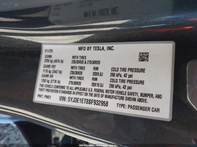 2025 TESLA MODEL 3 5YJ3E1ET8SF932958 Photo 8