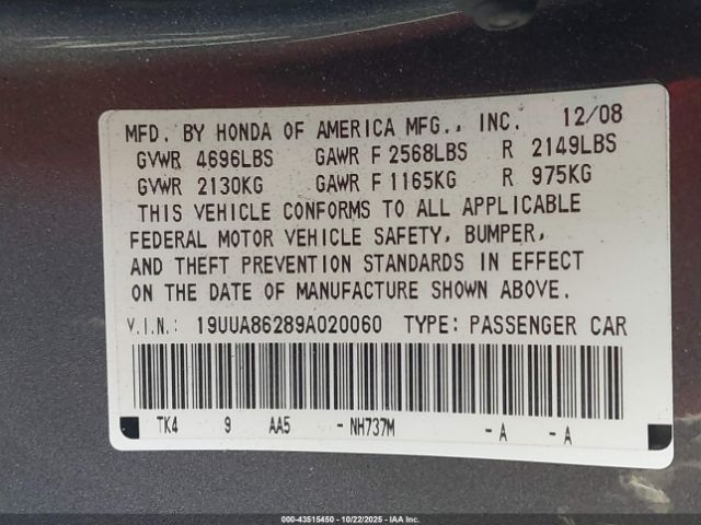 2009 ACURA TL 19UUA86289A020060 Photo 8