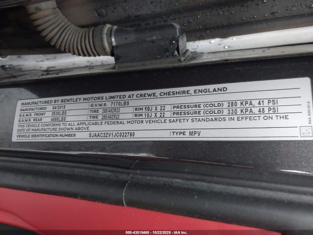 2018 BENTLEY BENTAYGA SJAAC2ZV1JC022760 Photo 8