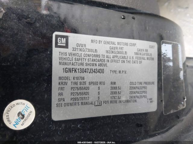 2007 CHEVROLET TAHOE 1GNFK13047J343430 Photo 8