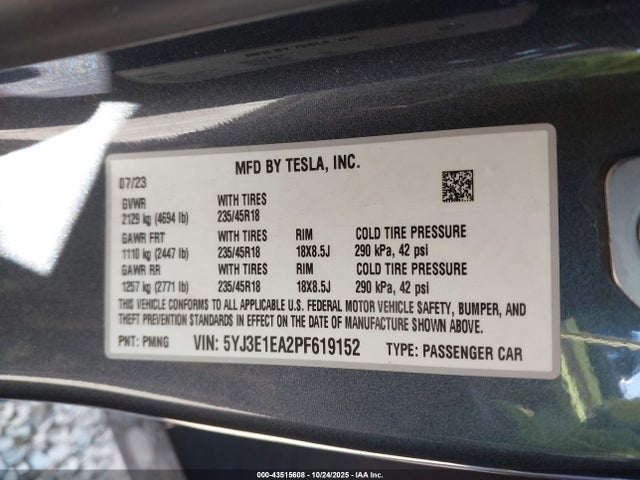 2023 TESLA MODEL 3 5YJ3E1EA2PF619152 Photo 8
