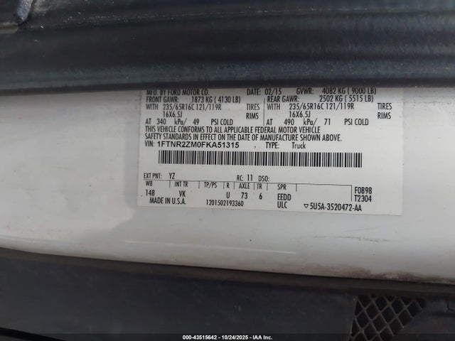 Продаж на аукціоні авто 2015 Ford Transit-250, vin: 1FTNR2ZM0FKA51315, номер лоту: 43515642