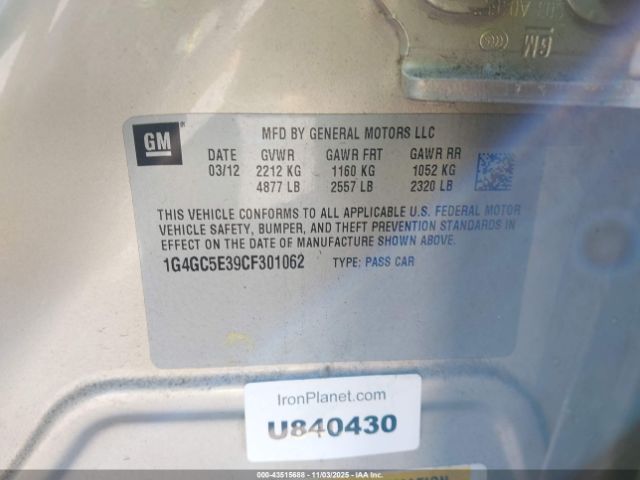 2012 BUICK LACROSSE 1G4GC5E39CF301062 Photo 8