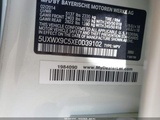 2014 BMW X3 5UXWX9C5XE0D39102 Photo 8