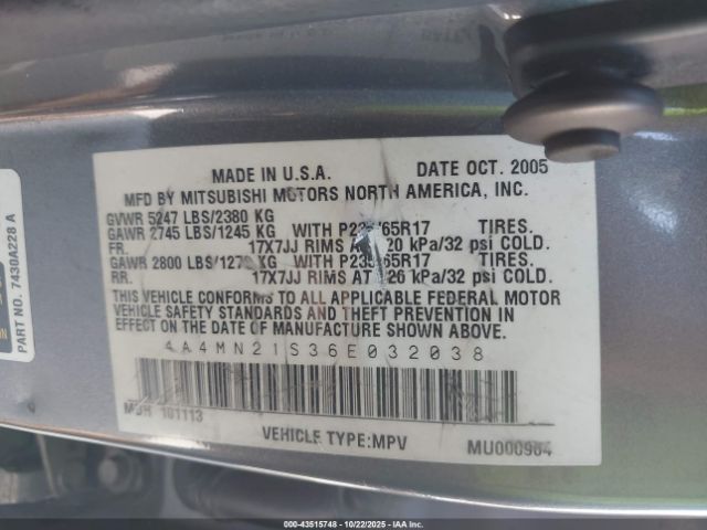 2006 MITSUBISHI ENDEAVOR 4A4MN21S36E032038 Photo 8