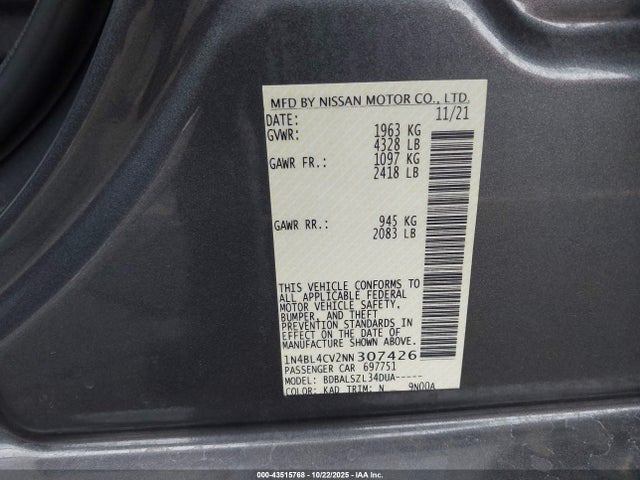 Nissan Altima Sr Fwd 2022 1N4BL4CV2NN307426 Image 9