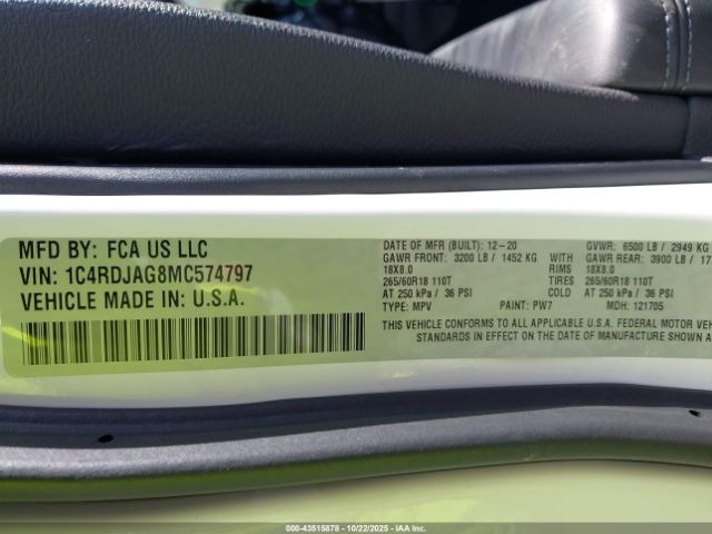 2021 DODGE DURANGO 1C4RDJAG8MC574797 Photo 8