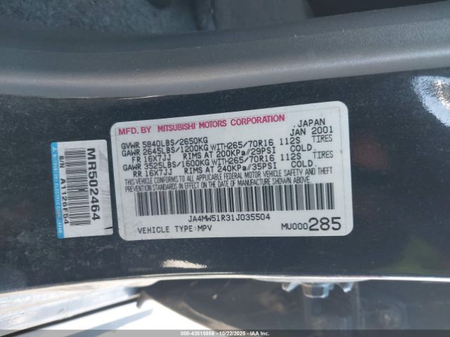 2001 MITSUBISHI MONTERO JA4MW51R31J035504 Photo 8