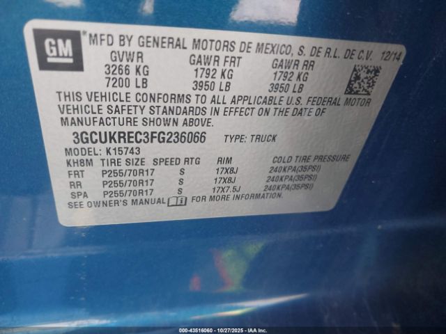 2015 CHEVROLET SILVERADO 1500 3GCUKREC3FG236066 Photo 8