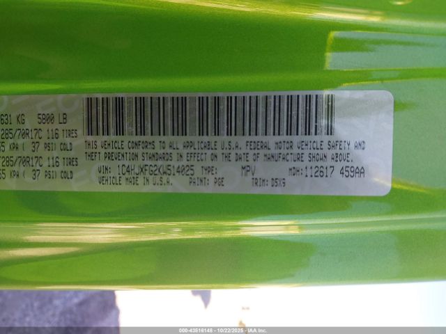 2019 JEEP WRANGLER UNLIMITED 1C4HJXFG2KW514025 Photo 8