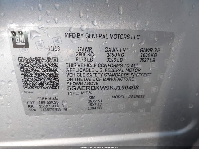 Aukcja sprzedaży 2019 Buick Enclave Fwd Essence, vin: 5GAERBKW9KJ190498, numer aukcji: 43516179