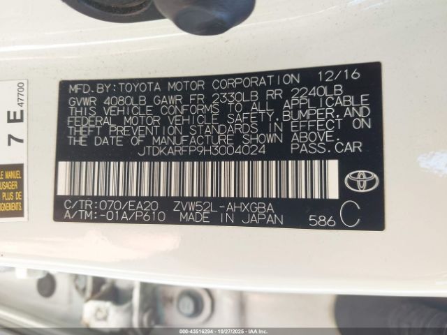 2017 TOYOTA PRIUS PRIME JTDKARFP9H3004024 Photo 8