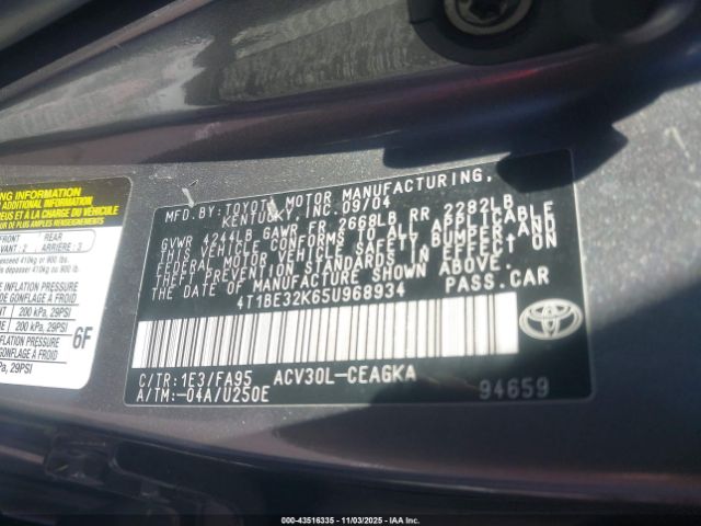 2005 TOYOTA CAMRY 4T1BE32K65U968934 Photo 8
