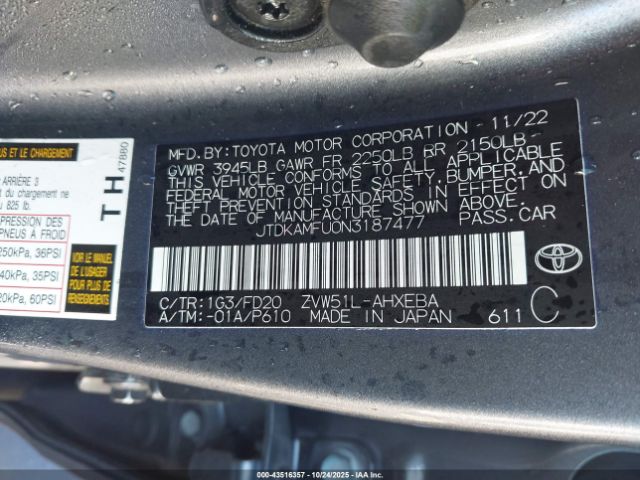 2022 TOYOTA PRIUS JTDKAMFU0N3187477 Photo 8