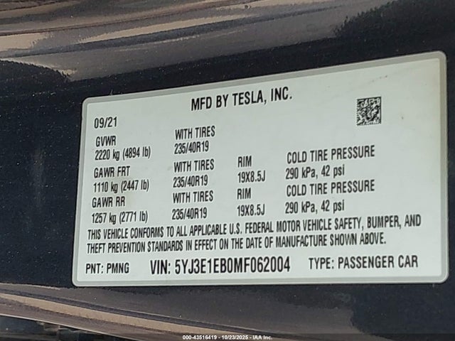 2021 TESLA MODEL 3 5YJ3E1EB0MF062004 Photo 8