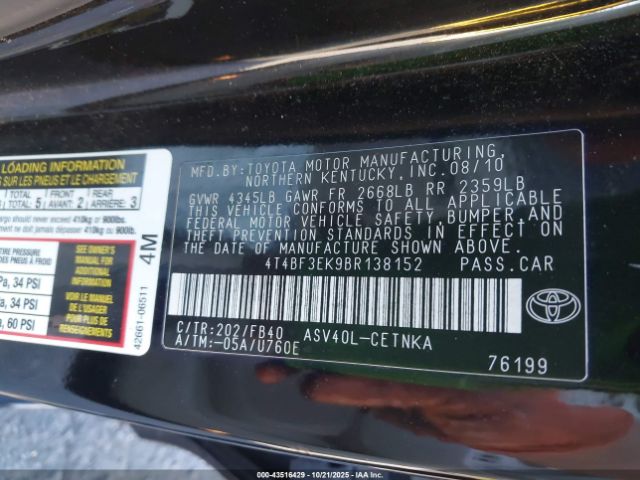 2011 TOYOTA CAMRY 4T4BF3EK9BR138152 Photo 8