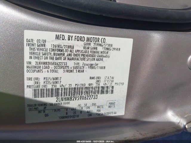 2009 LINCOLN TOWN CAR 2LNHM82V59X622733 Photo 8