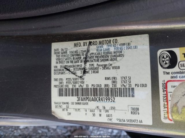 2012 FORD FUSION 3FAHP0JA0CR419952 Photo 8
