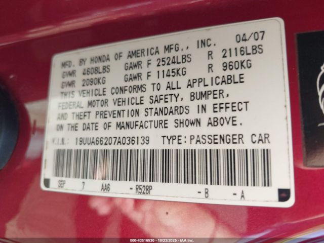 2007 ACURA TL 19UUA66207A036139 Photo 8