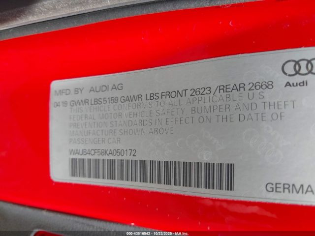 2019 AUDI S5 WAUB4CF58KA050172 Photo 8