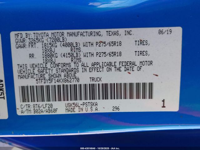 2019 TOYOTA TUNDRA 5TFDY5F14KX862770 Photo 8