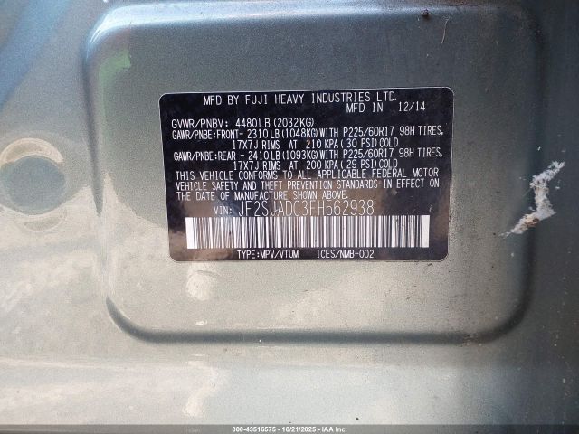 2015 SUBARU FORESTER JF2SJADC3FH562938 Photo 8
