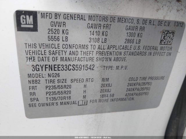 2012 CADILLAC SRX 3GYFNEE33CS591542 Photo 8