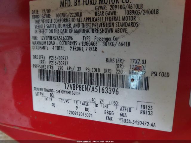 2010 FORD MUSTANG 1ZVBP8EN7A5163396 Photo 8